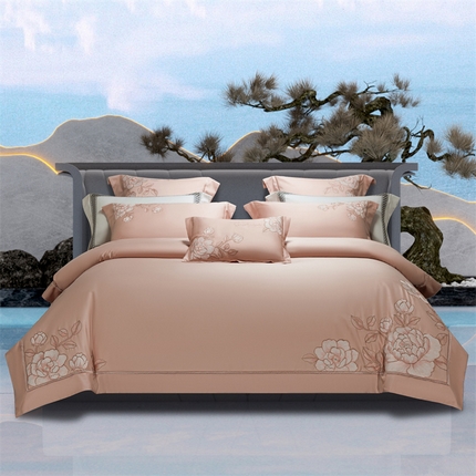 高大尚婚庆馆 2025新款长绒棉四件套-莫澜 莫澜-落樱粉