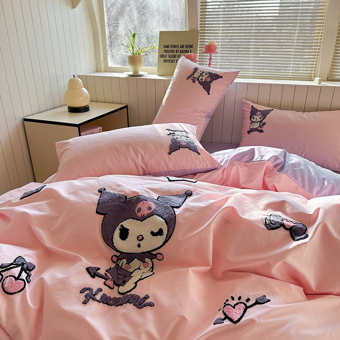 91家纺网 家纺一手货源 找家纺 金爱家 2025新款全棉毛巾绣四件套 毛巾绣-睡梦库洛米