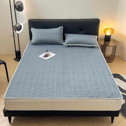 91家纺网 家纺一手货源 找家纺 席佬大  2025新款A类简约凉感丝乳胶席子凉席 宾利蓝(床席款）