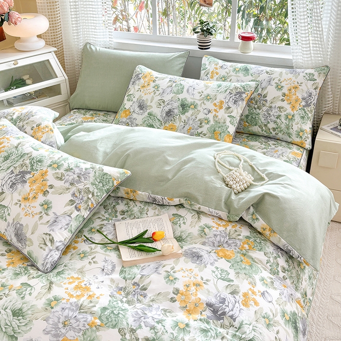 91家纺网 家纺一手货源 找家纺 元元被芯 2025新款40支13372全棉印花全棉夹棉床笠四件套 亦语