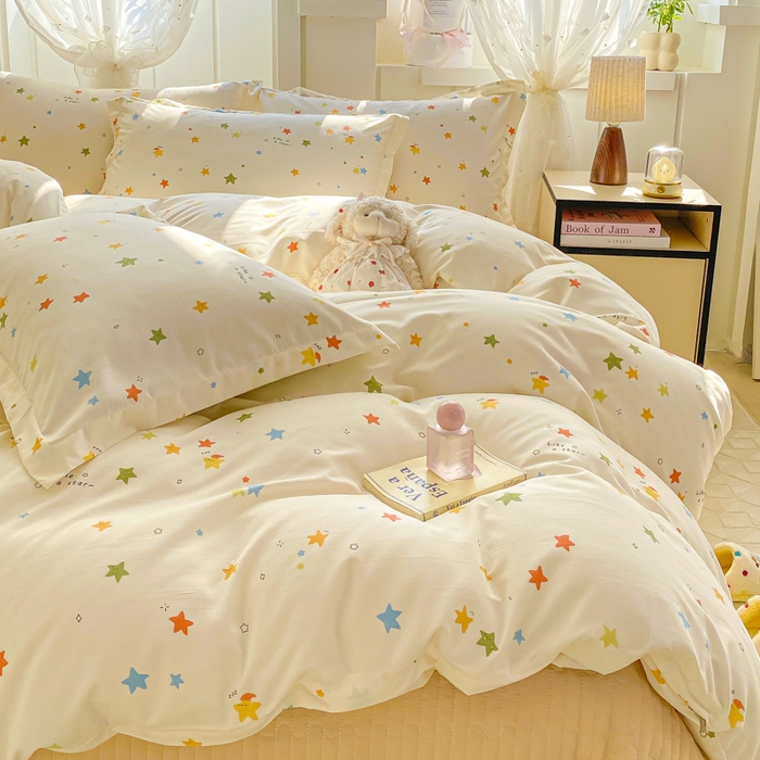 91家纺网 家纺一手货源 找家纺 梦莱斯 2025直播爆款公主风A类针织棉床盖四件套AA版被套 繁星点点