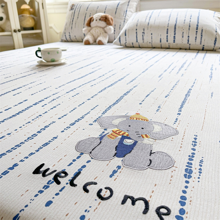 91家纺网 家纺一手货源 找家纺 笙意家纺2025新款全棉老粗布单床笠 小飞象-彩兰