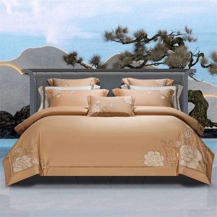 91家纺网 家纺一手货源 找家纺 高大尚婚庆馆 2025新款长绒棉四件套-莫澜 莫澜-南瓜橘