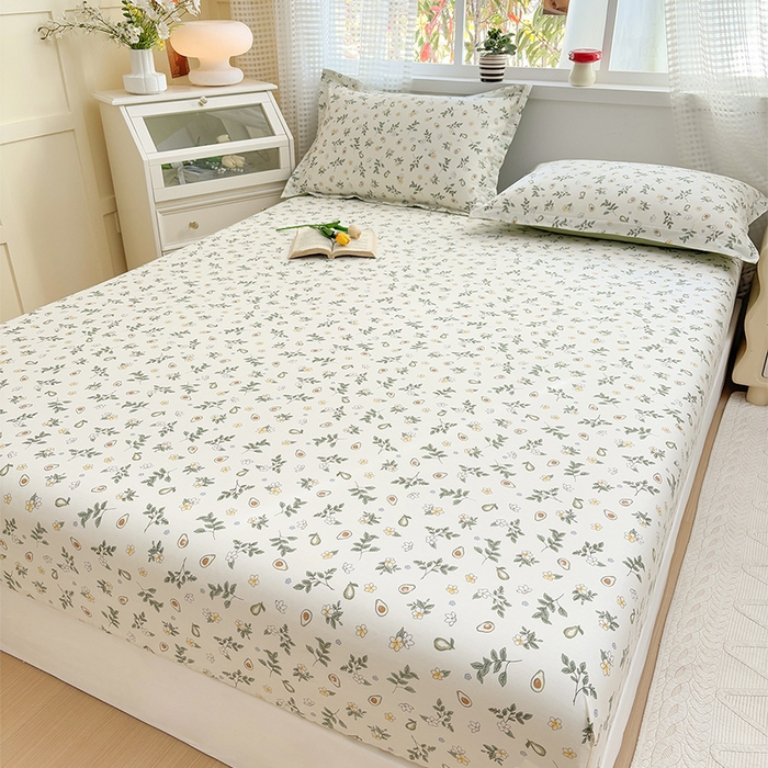 91家纺网 家纺一手货源 找家纺 元元被芯 2025新款40支13372全棉印花全棉床笠 绿意