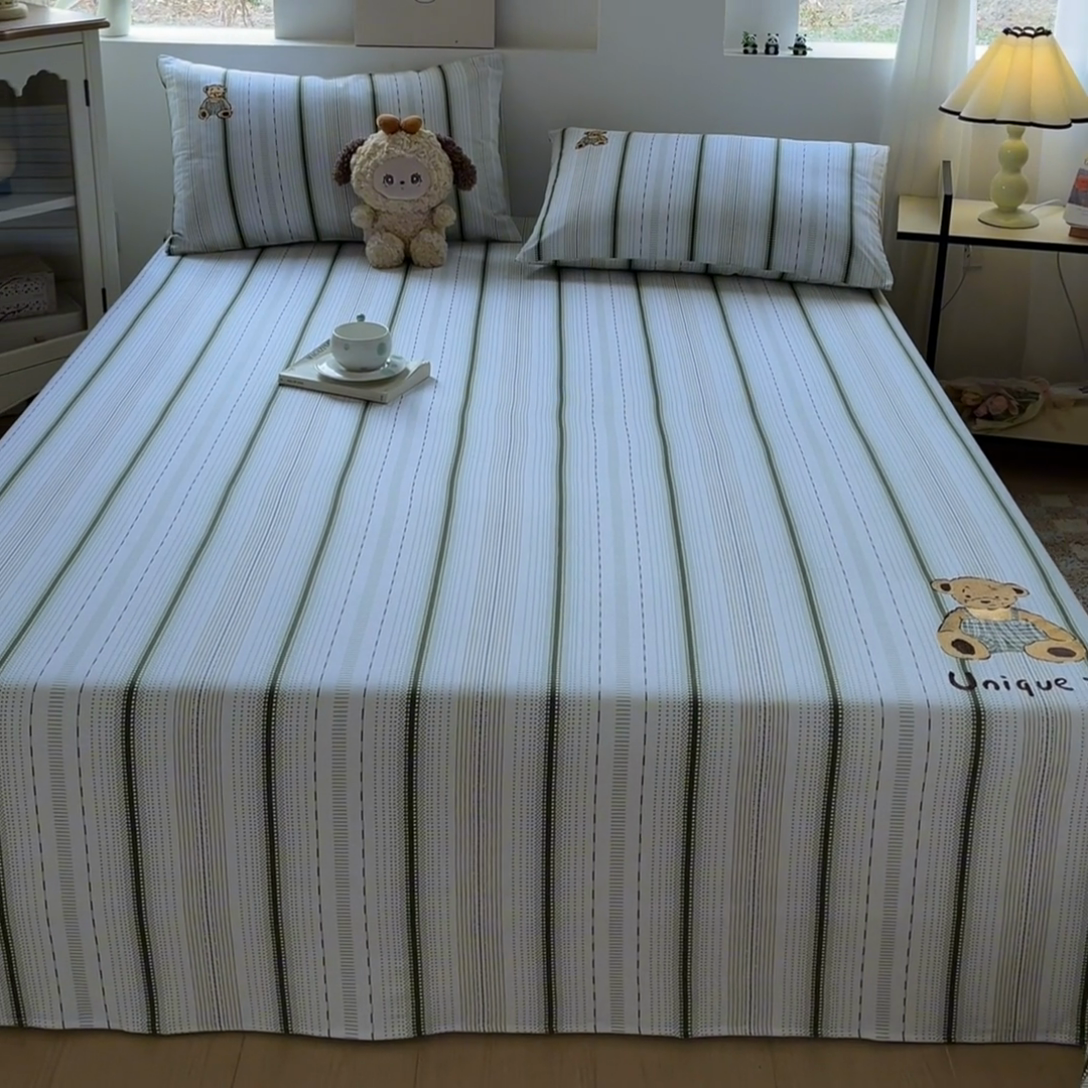 91家纺网 家纺一手货源 找家纺 笙意家纺2025新款全棉老粗布单品单床单 莫奈绿