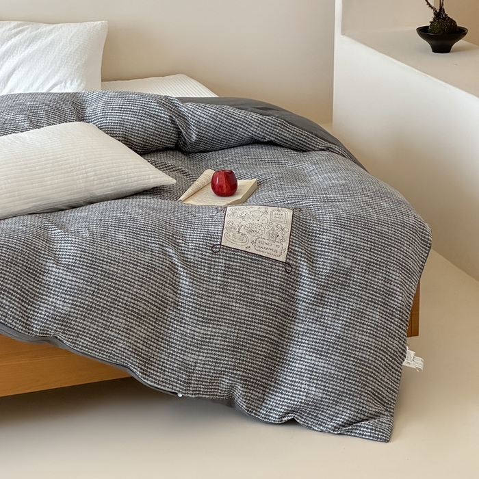 91家纺网 家纺一手货源 找家纺 月夏 2025新款全棉双层纱被套全棉被套单被套 莫克-灰