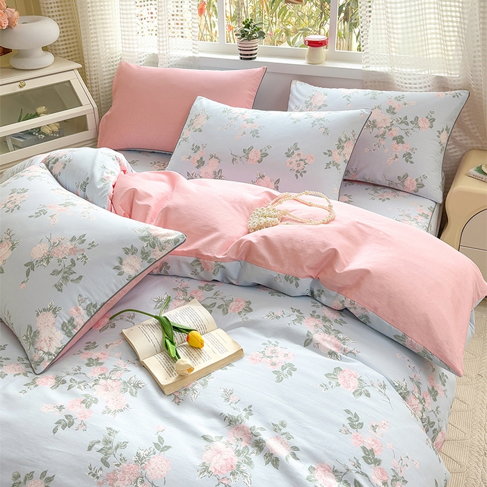 91家纺网 家纺一手货源 找家纺 元元被芯 2025新款40支13372全棉印花全棉夹棉床笠四件套 初妤