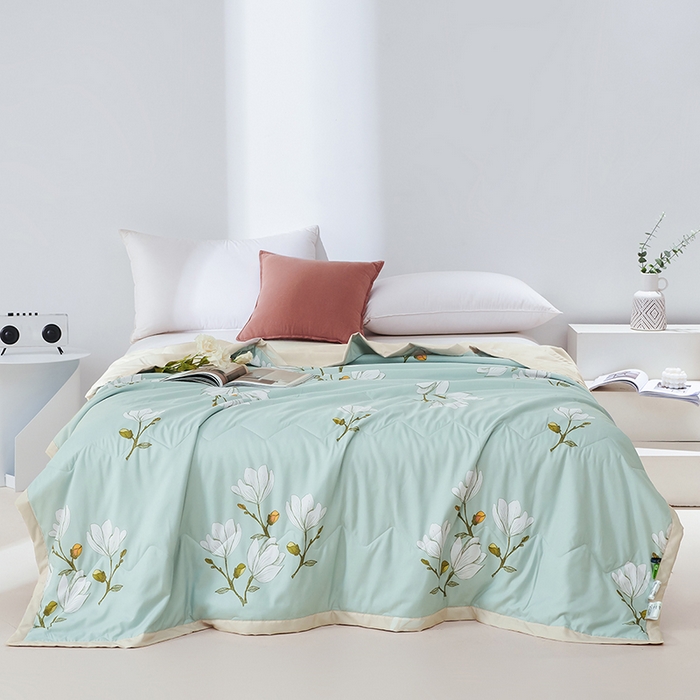 91家纺网 家纺一手货源 找家纺 元元被芯 2025新款亲肤舒适磨毛印花夏被被子被芯 玉兰绿