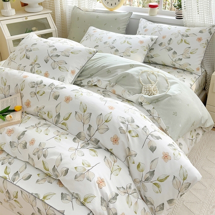 91家纺网 家纺一手货源 找家纺 元元被芯 2025新款40支13372全棉印花全棉夹棉床笠四件套 春溪