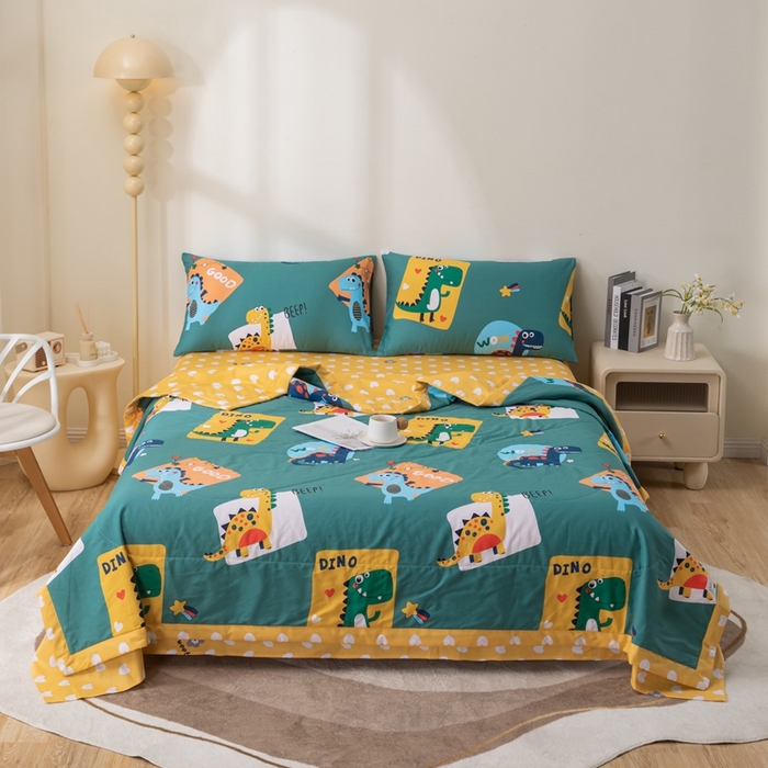 91家纺网 家纺一手货源 找家纺 鑫棉坊 2025新款A类全棉印花大豆纤维空调被大豆被 恐龙家族-绿