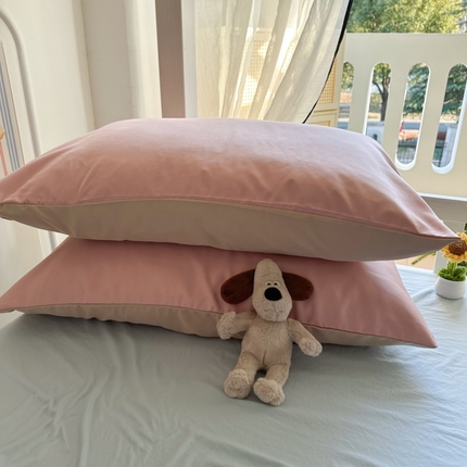 91家纺网 家纺一手货源 找家纺 （总）百寐  2025年春夏纯色水洗真丝单品双拼素色枕芯保护套48*74cm