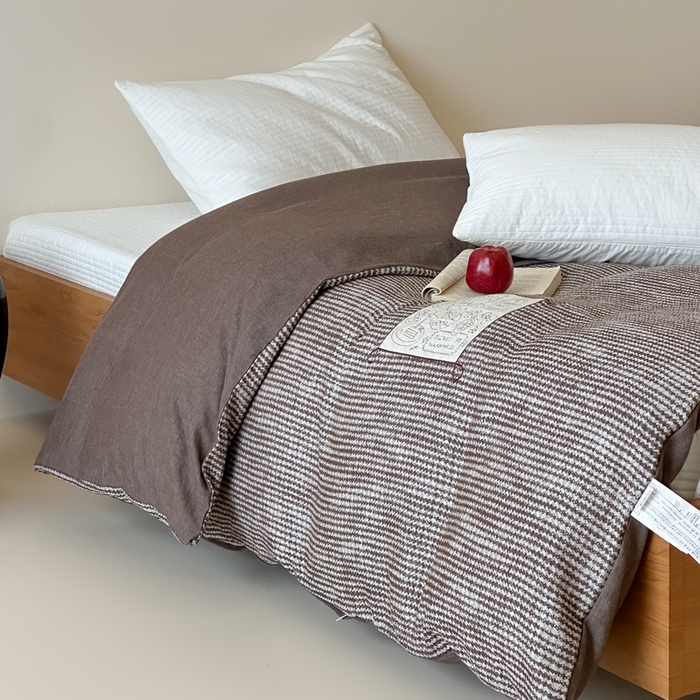 91家纺网 家纺一手货源 找家纺 月夏 2025新款全棉双层纱被套全棉被套单被套 莫克-咖