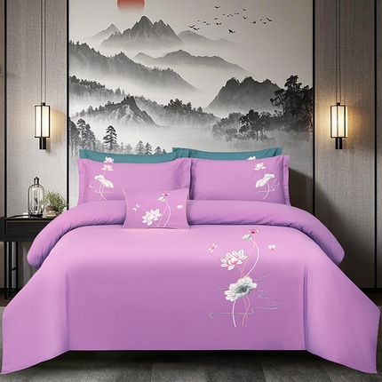 91家纺网 家纺一手货源 找家纺 （总）浩情国际婚庆供货中心 2026新款100支全棉高端刺绣中式风四件套--好运连连系列