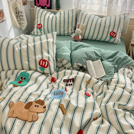 91家纺网 家纺一手货源 找家纺 （总）花伞家居 2025新款精灵水洗棉毛巾绣四件套含买家秀