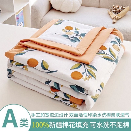 91家纺网 家纺一手货源 找家纺 鑫棉坊 2025新款A类印花水洗棉棉花夏凉被 柿柿如意