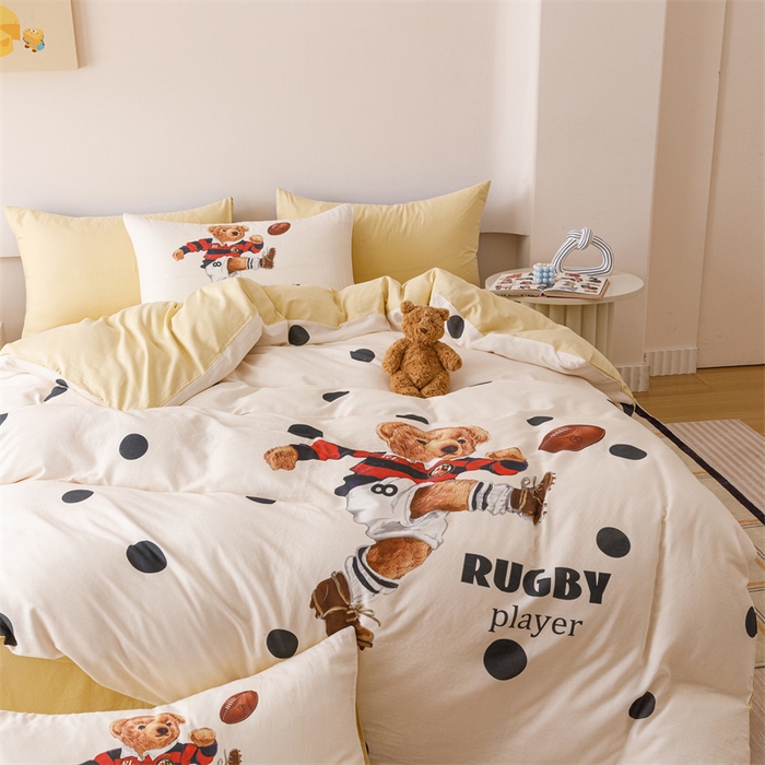 91家纺网 家纺一手货源 找家纺 馨语家居 2025新款全棉双层纱四件套 熊熊乐园