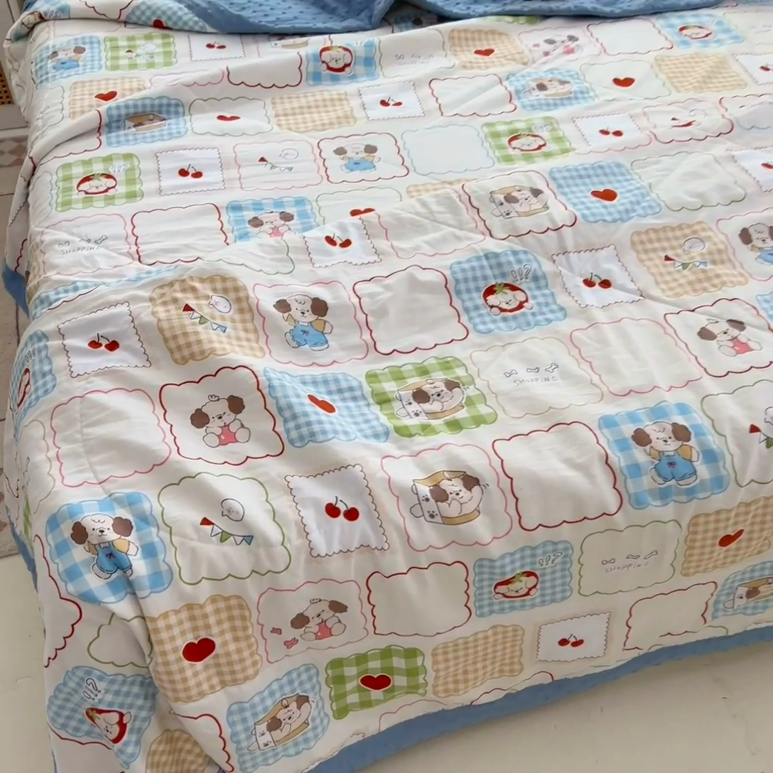 91家纺网 家纺一手货源 找家纺 鑫棉坊 2025新款A类水洗棉豆豆双层纱棉花夏凉被 欢乐派