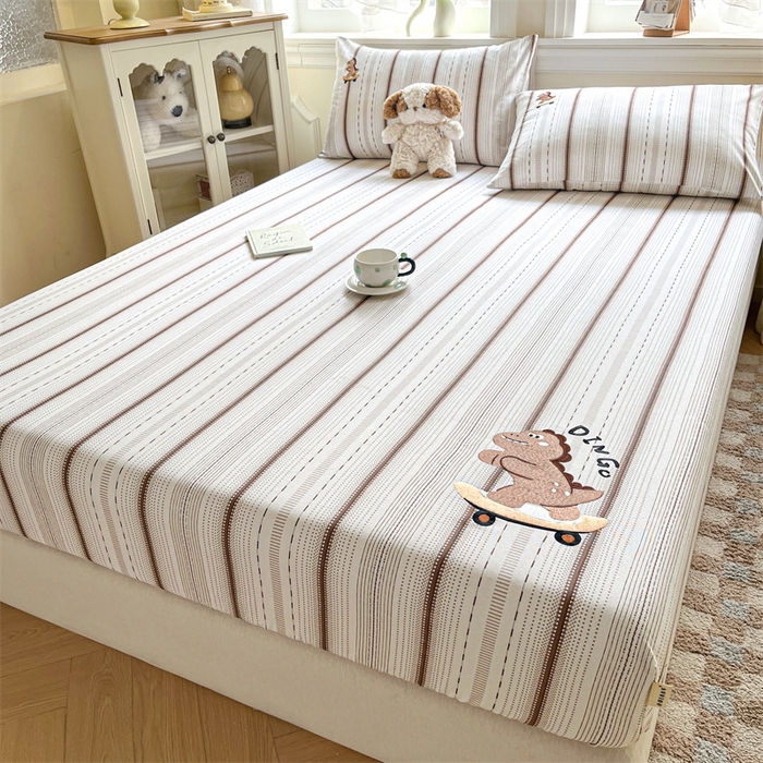 91家纺网 家纺一手货源 找家纺 笙意家纺2025新款全棉老粗布单床笠 滑板恐龙