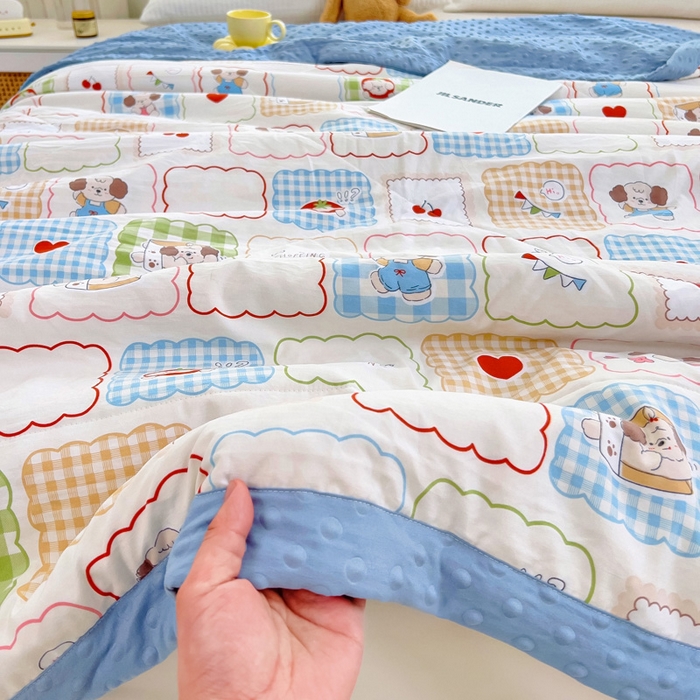 91家纺网 家纺一手货源 找家纺 鑫棉坊 2025新款A类水洗棉豆豆双层纱棉花夏凉被 欢乐派