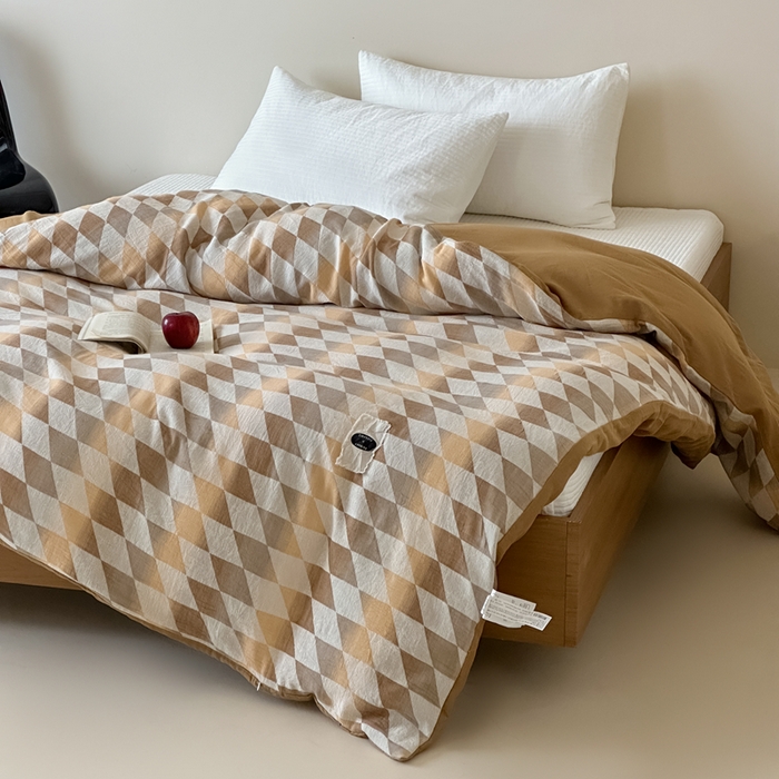 91家纺网 家纺一手货源 找家纺 月夏 2025新款全棉双层纱被套全棉被套单被套 格韵风华-橘