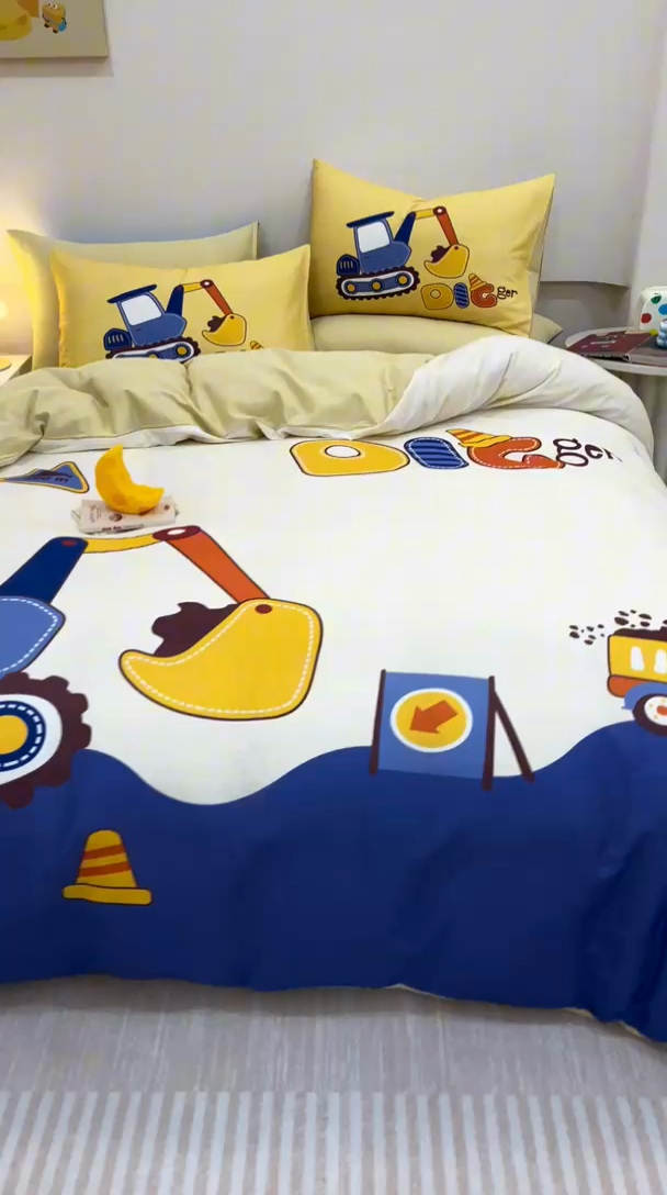 91家纺网 家纺一手货源 找家纺 馨语家居 2025新款全棉双层纱四件套 积木世界