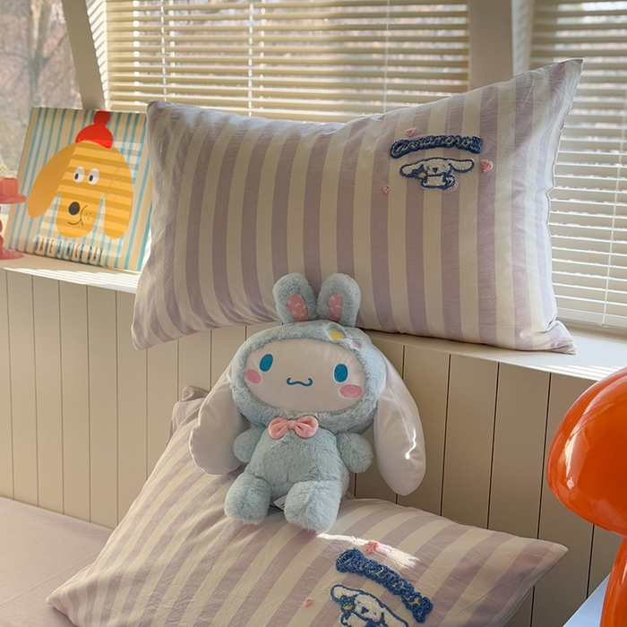 91家纺网 家纺一手货源 找家纺 金爱家 2025新款全棉毛巾绣四件套 毛巾绣-条纹玉桂狗