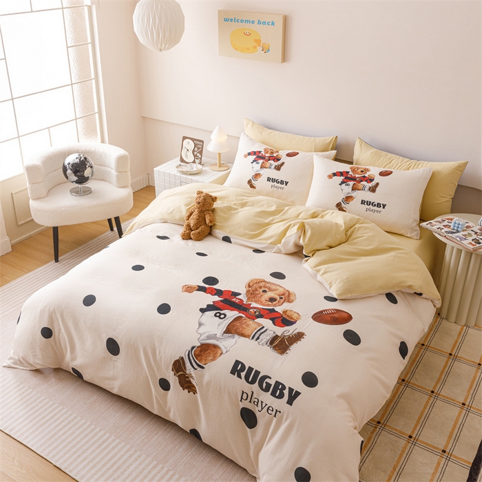 91家纺网 家纺一手货源 找家纺 馨语家居 2025新款全棉双层纱四件套 熊熊乐园