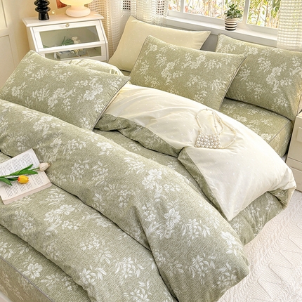 元元被芯 2025新款40支13372全棉印花全棉夹棉床笠四件套 颂雅