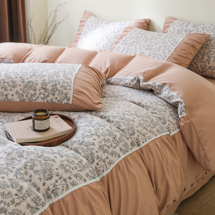 91家纺网 家纺一手货源 找家纺 布可家纺 2025新款A类法式清新褶皱印花四件套 普罗旺斯