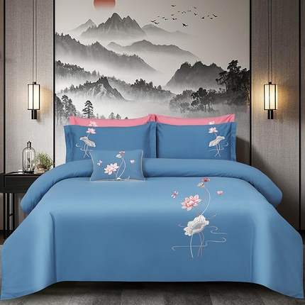 91家纺网 家纺一手货源 找家纺 （总）浩情国际婚庆供货中心 2026新款100支全棉高端刺绣中式风四件套--好运连连系列