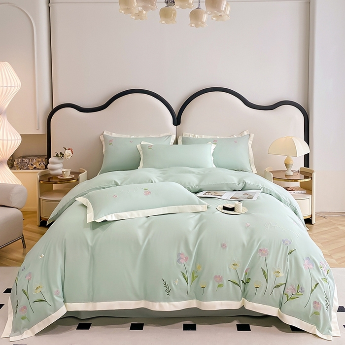 91家纺网 家纺一手货源 找家纺 狂想家 2025亲肤棉重工刺绣系列四件套-花海 花海苹果绿