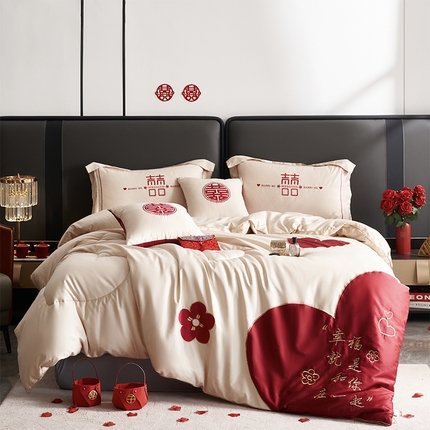 91家纺网 家纺一手货源 找家纺 （总）甜咪咪婚庆 2025 新款居家婚庆刺绣结婚  春秋冬婚庆喜被