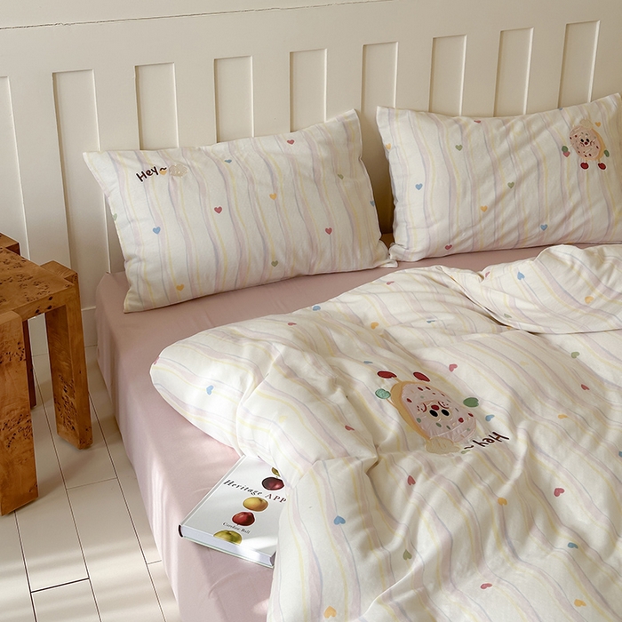 91家纺网 家纺一手货源 找家纺 圆岛家纺 2025新款全棉双层纱贴布绣四件套 甜甜圈