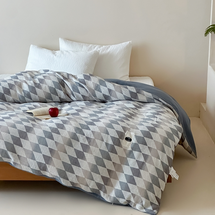 91家纺网 家纺一手货源 找家纺 月夏 2025新款全棉双层纱被套全棉被套单被套 格韵风华-灰