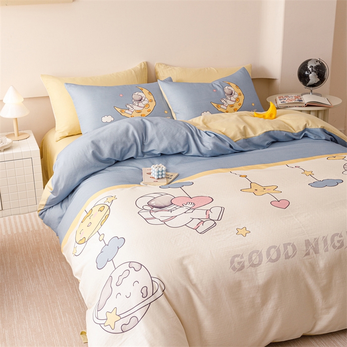 91家纺网 家纺一手货源 找家纺 馨语家居 2025新款全棉双层纱四件套 星球之旅