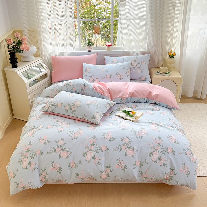 91家纺网 家纺一手货源 找家纺 元元被芯 2025新款40支13372全棉印花全棉夹棉床笠四件套 初妤