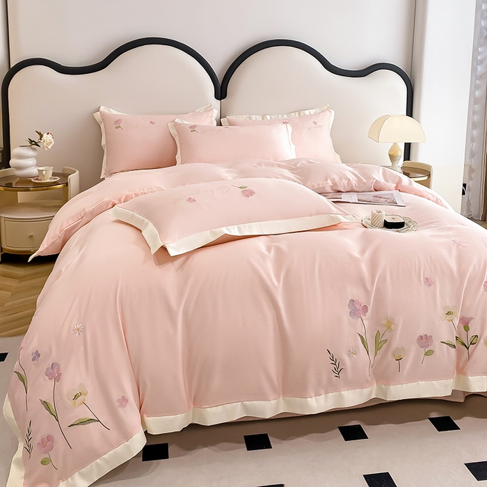 91家纺网 家纺一手货源 找家纺 狂想家 2025亲肤棉重工刺绣系列四件套-花海 花海浅杏粉