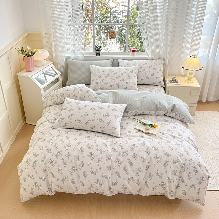 91家纺网 家纺一手货源 找家纺 元元被芯 2025新款40支13372全棉印花全棉夹棉床笠四件套 宁静