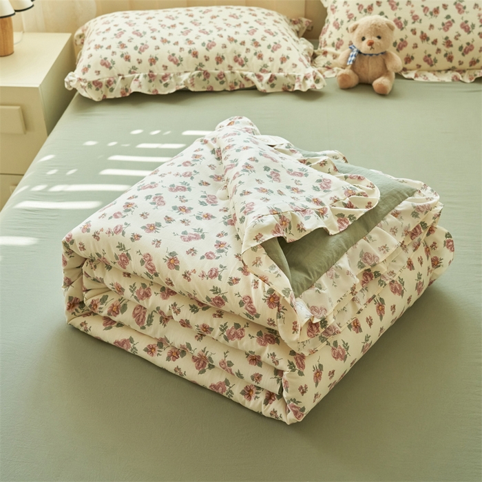 91家纺网 家纺一手货源 找家纺 换种生活 2025新款荷叶边款针织单夏被 四件套 芳华