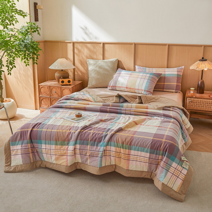 91家纺网 家纺一手货源 找家纺 猎鹿人家纺2025新款A类无印风水洗棉新疆棉花夏被 旭日