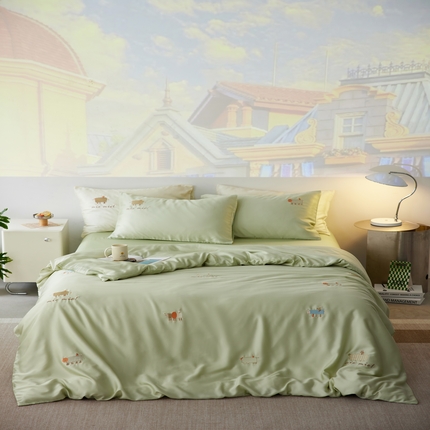 91家纺网 家纺一手货源 找家纺 简纯主义 2025新款天丝四件套 散点系列 萌宠-青稞