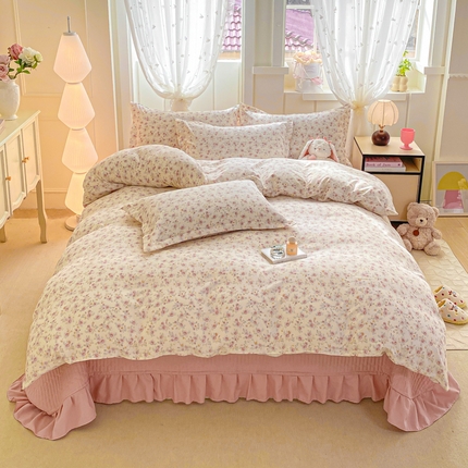 梦莱斯 2025直播爆款公主风A类针织棉床盖四件套AA版被套 春色满园