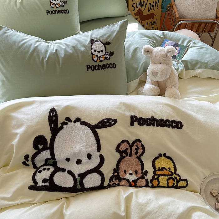 91家纺网 家纺一手货源 找家纺 金爱家 2025新款全棉毛巾绣四件套 毛巾绣-俏皮帕哈狗