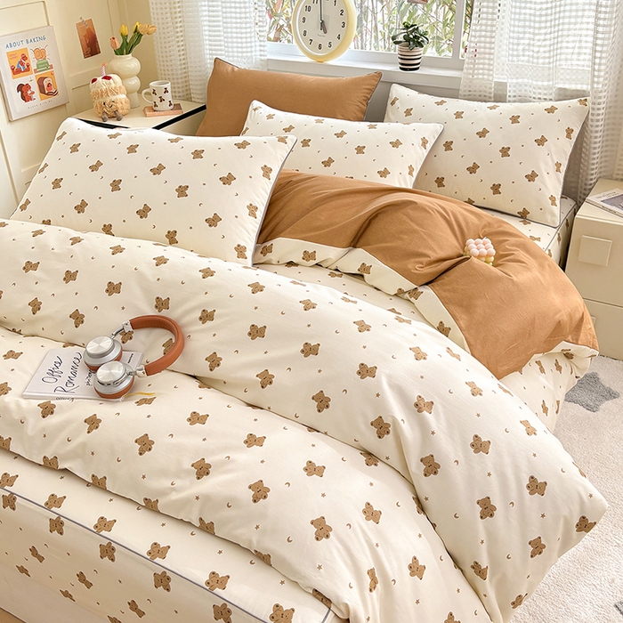 91家纺网 家纺一手货源 找家纺 元元被芯 2025新款40支13372全棉印花全棉隐藏式夹棉被套 熊尼