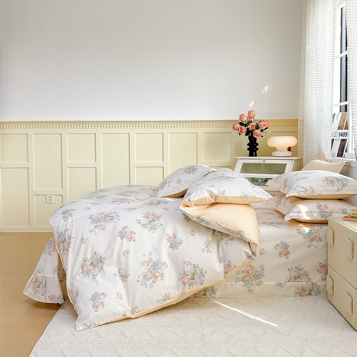 91家纺网 家纺一手货源 找家纺 元元被芯 2025新款40支13372全棉印花全棉四件套 花舞