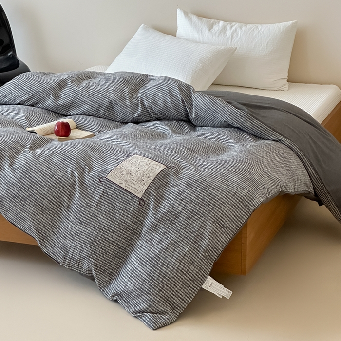 91家纺网 家纺一手货源 找家纺 月夏 2025新款全棉双层纱被套全棉被套单被套 莫克-灰