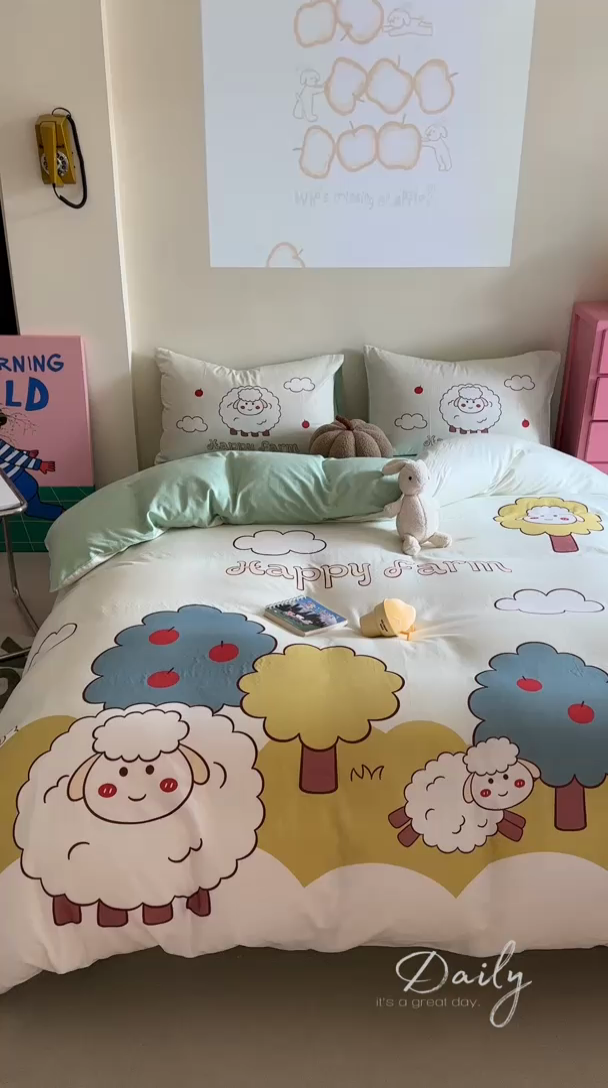 91家纺网 家纺一手货源 找家纺 馨语家居 2025新款全棉双层纱四件套 羊了个羊