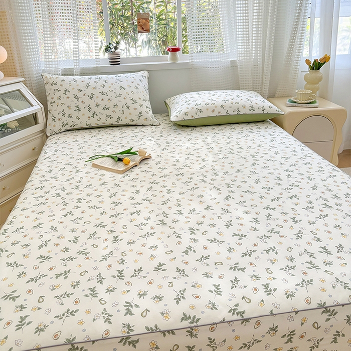 91家纺网 家纺一手货源 找家纺 元元被芯 2025新款40支13372全棉印花全棉隐藏式夹棉床笠 绿意