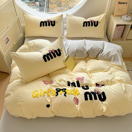 韩秀家纺 2025新款115g超柔糯糯棉水洗棉毛巾绣四件套 mini蝴蝶结-米加灰