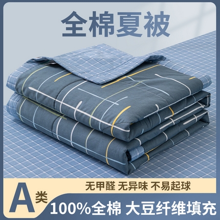 鑫棉坊 2025新款A类全棉印花大豆纤维空调被大豆被 摩登心情-蓝